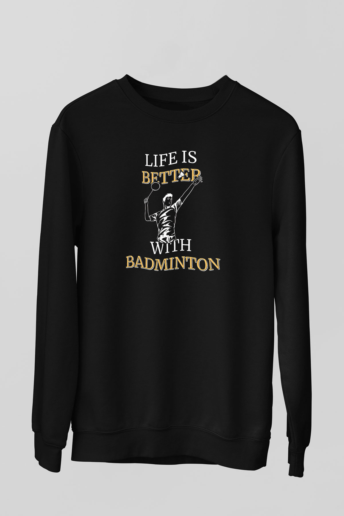 Badminton Baskılı Unisex Siyah Sweatshirt