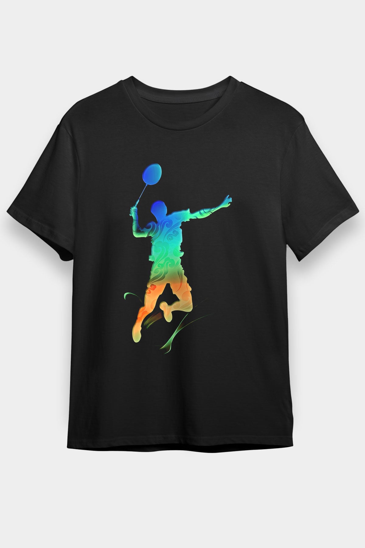 Badminton Baskılı Unisex Siyah Tişört - Tshirt