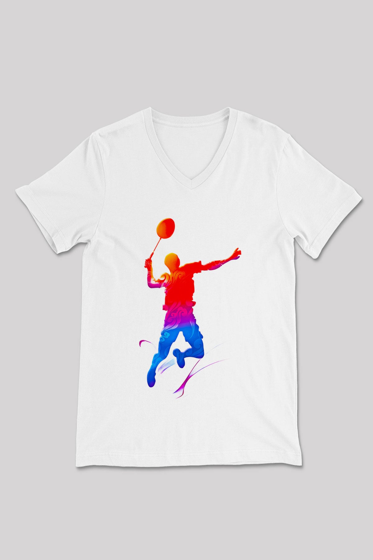 Badminton Baskılı Unisex V Yaka Tişört - Tshirt