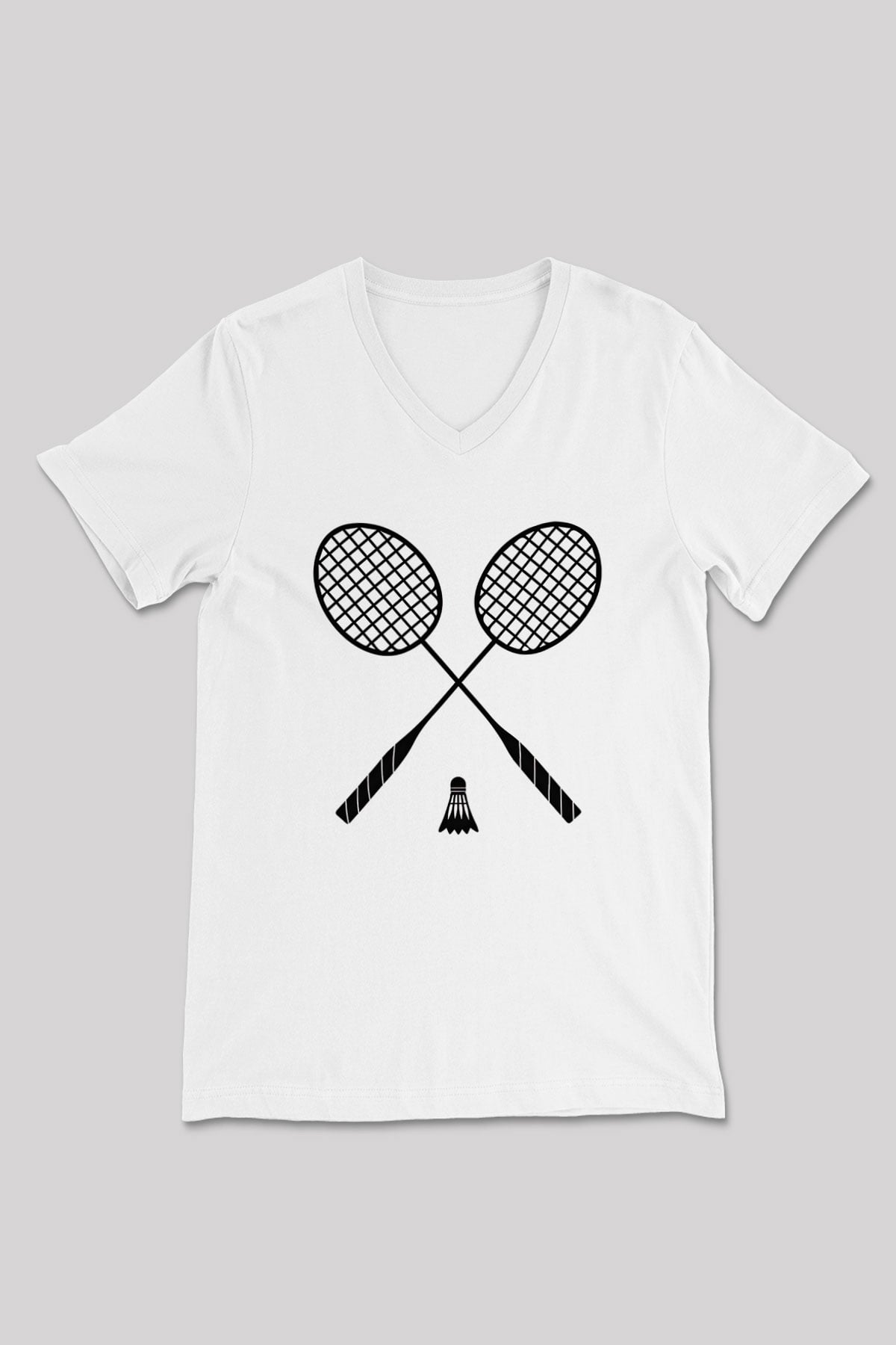 Badminton Baskılı Unisex V Yaka Tişört - Tshirt