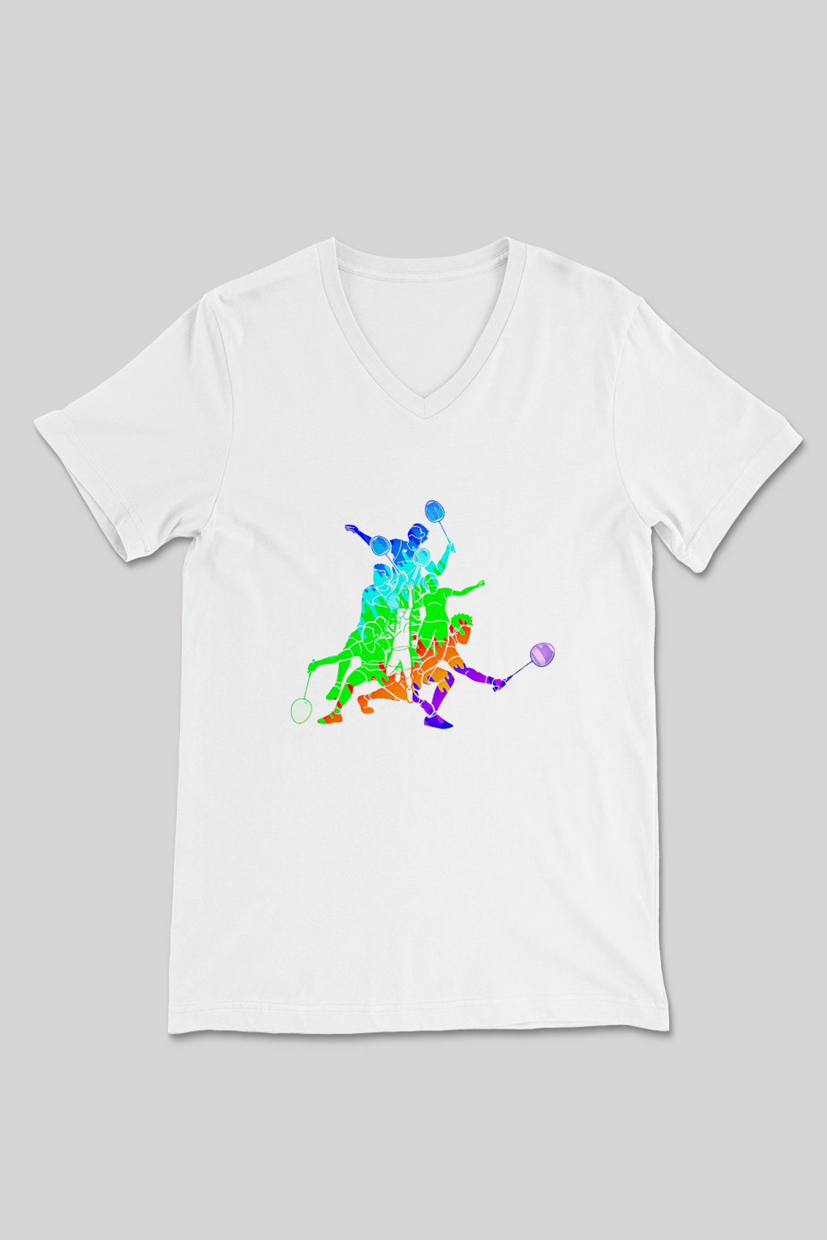 Badminton Baskılı Unisex V Yaka Tişört - Tshirt