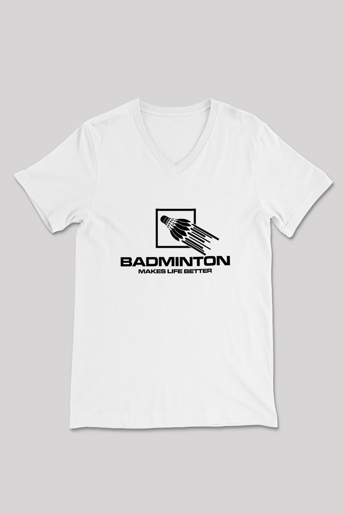 Badminton Baskılı Unisex V Yaka Tişört - Tshirt