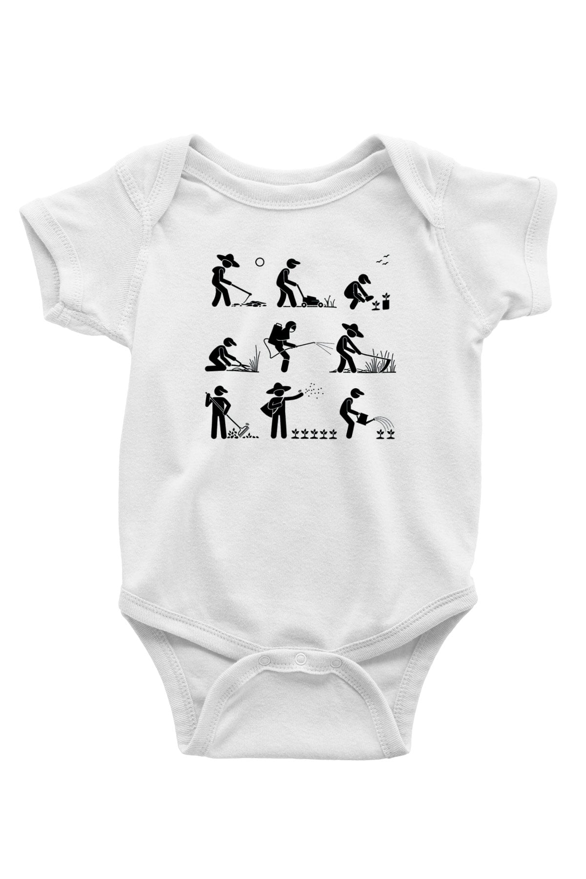 Bahçıvan Baskılı Beyaz Unisex Bebek Body - Zıbın