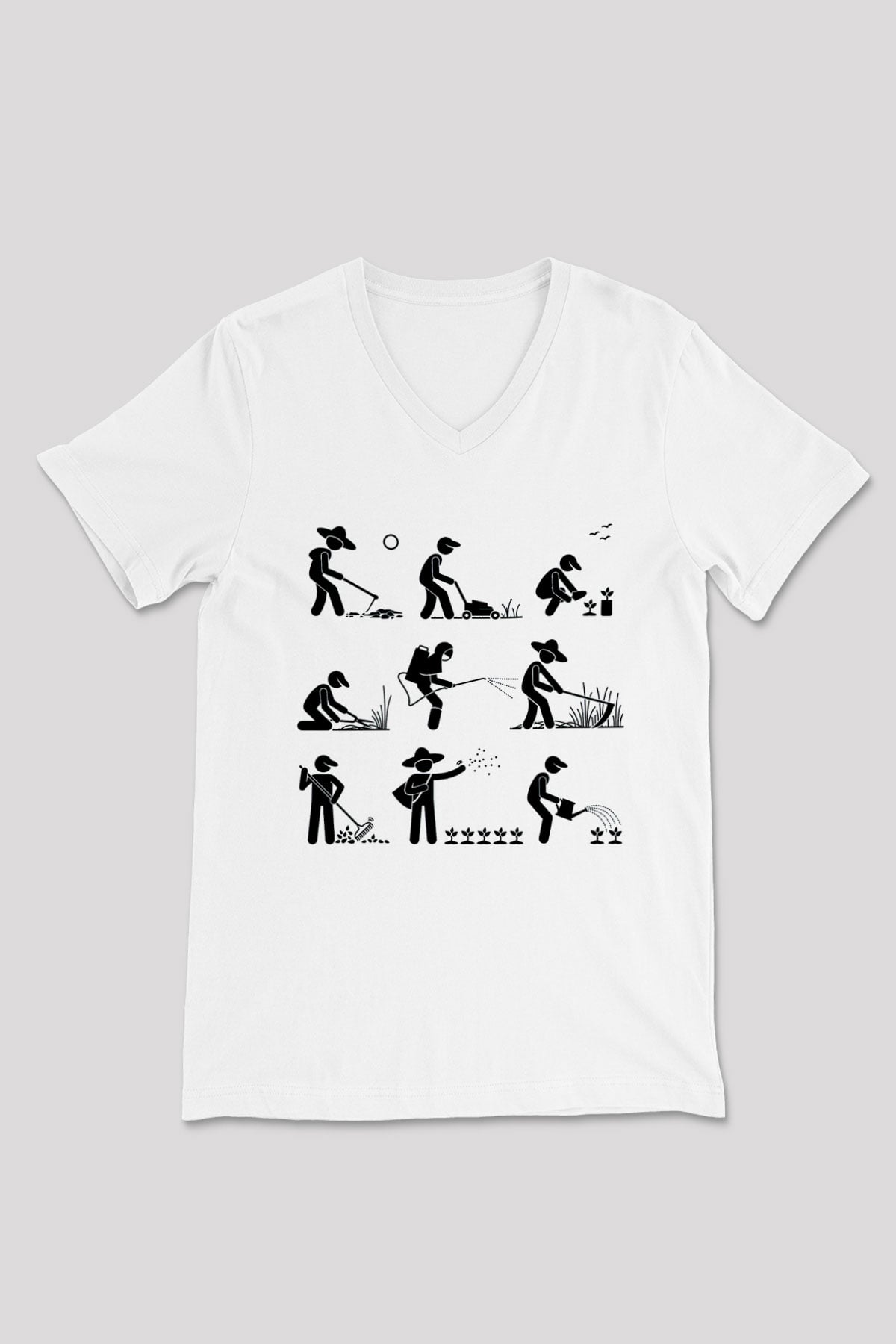 Bahçıvan Beyaz Unisex V Yaka Tişört T-Shirt