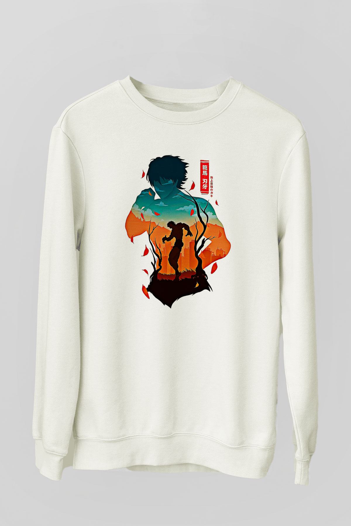 Baki The Grappler Baskılı Beyaz Unisex Sweatshirt