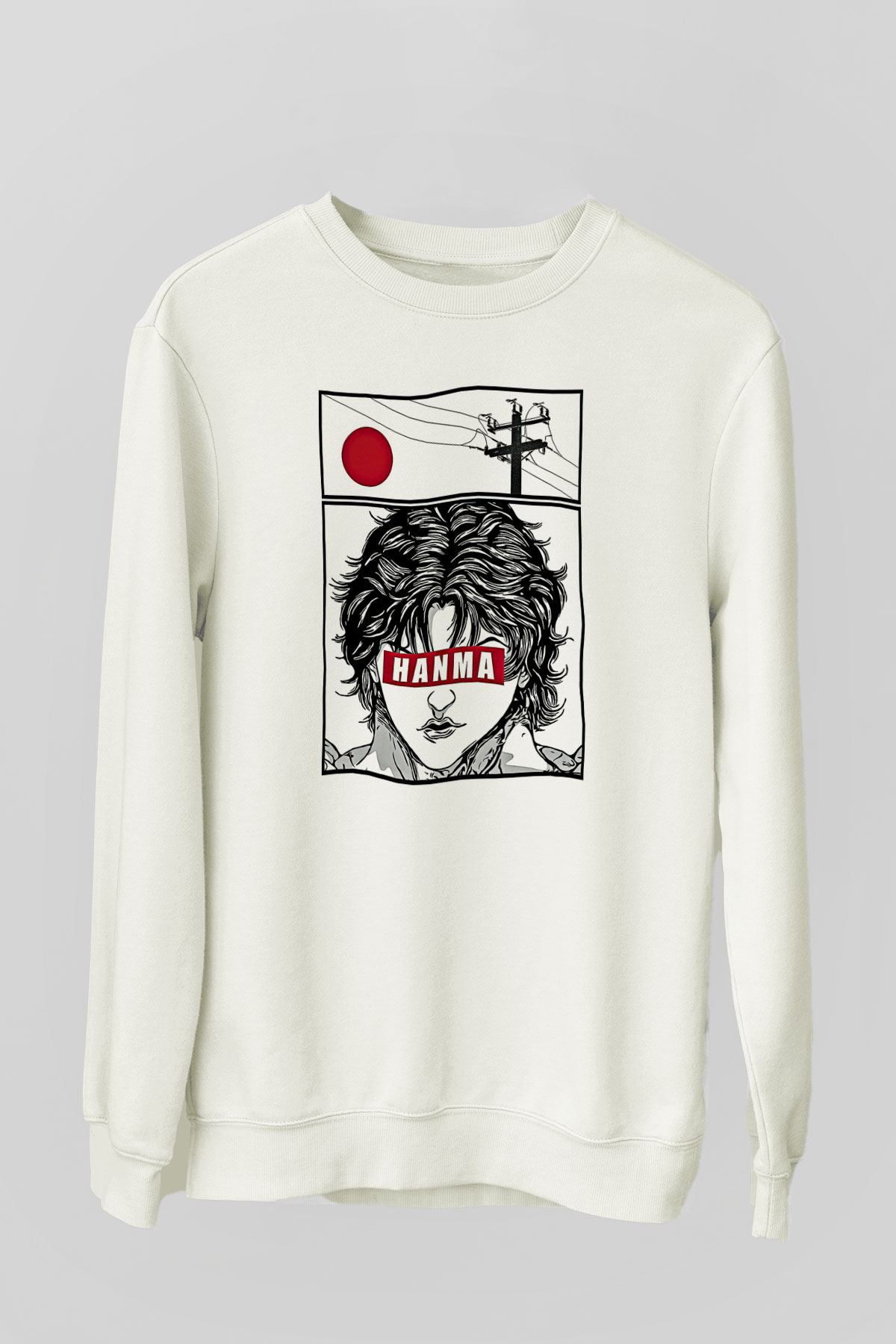 Baki The Grappler Baskılı Beyaz Unisex Sweatshirt