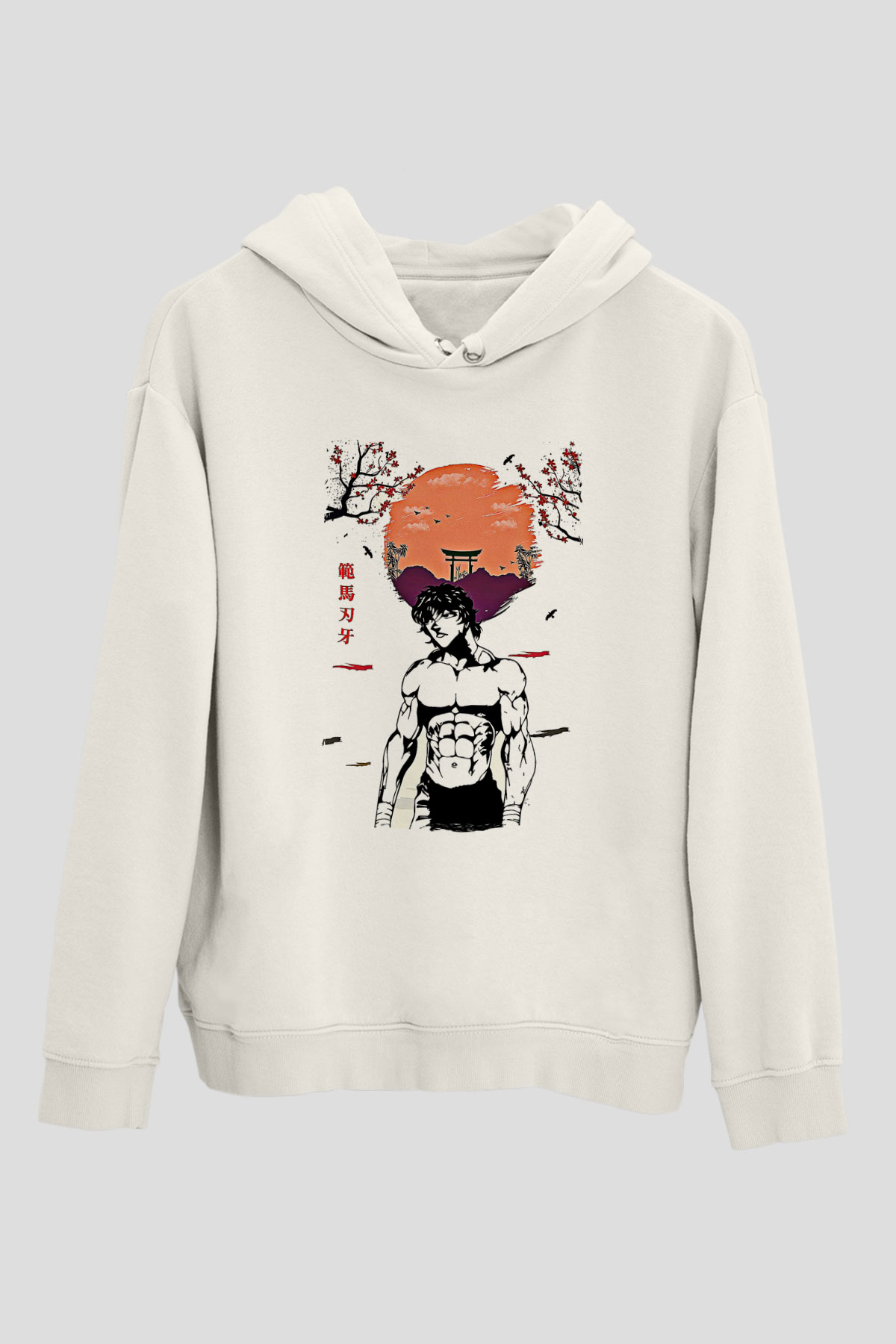 Baki The Grappler Baskılı Beyaz Unisex Hoodie