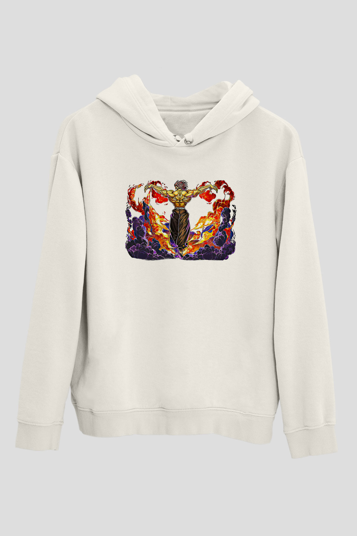 Baki The Grappler Baskılı Beyaz Unisex Hoodie