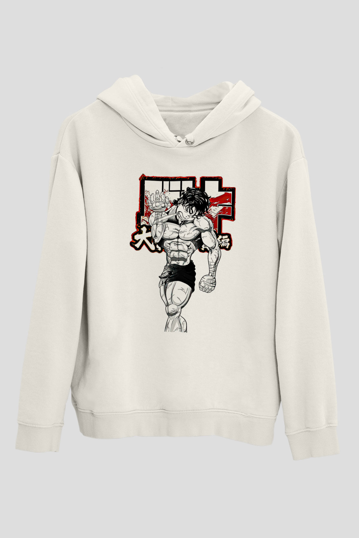 Baki The Grappler Baskılı Beyaz Unisex Hoodie