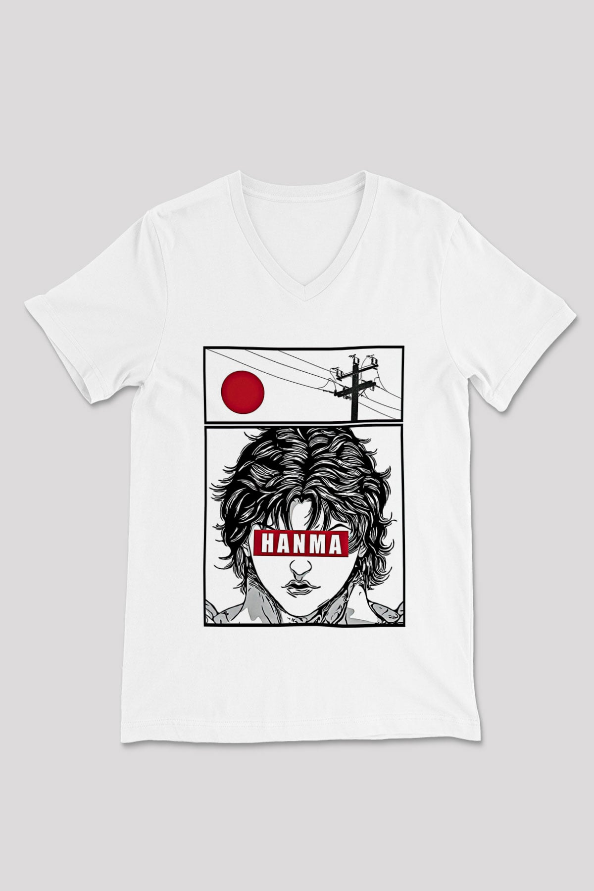 Baki The Grappler Baskılı Beyaz Unisex V Yaka Tişört - Tshirt