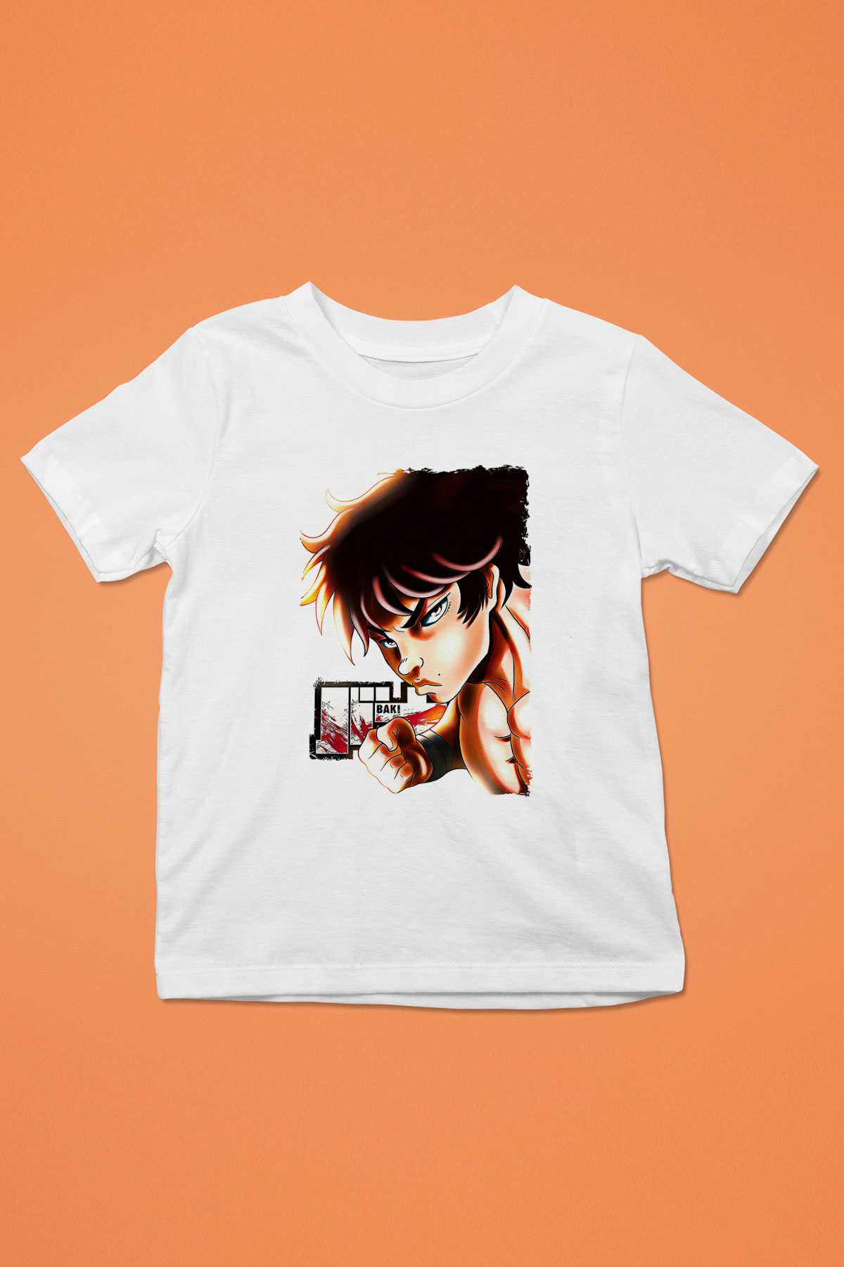 Baki The Grappler Baskılı Beyaz Unisex Beyaz Çocuk Tişört - Tshirt