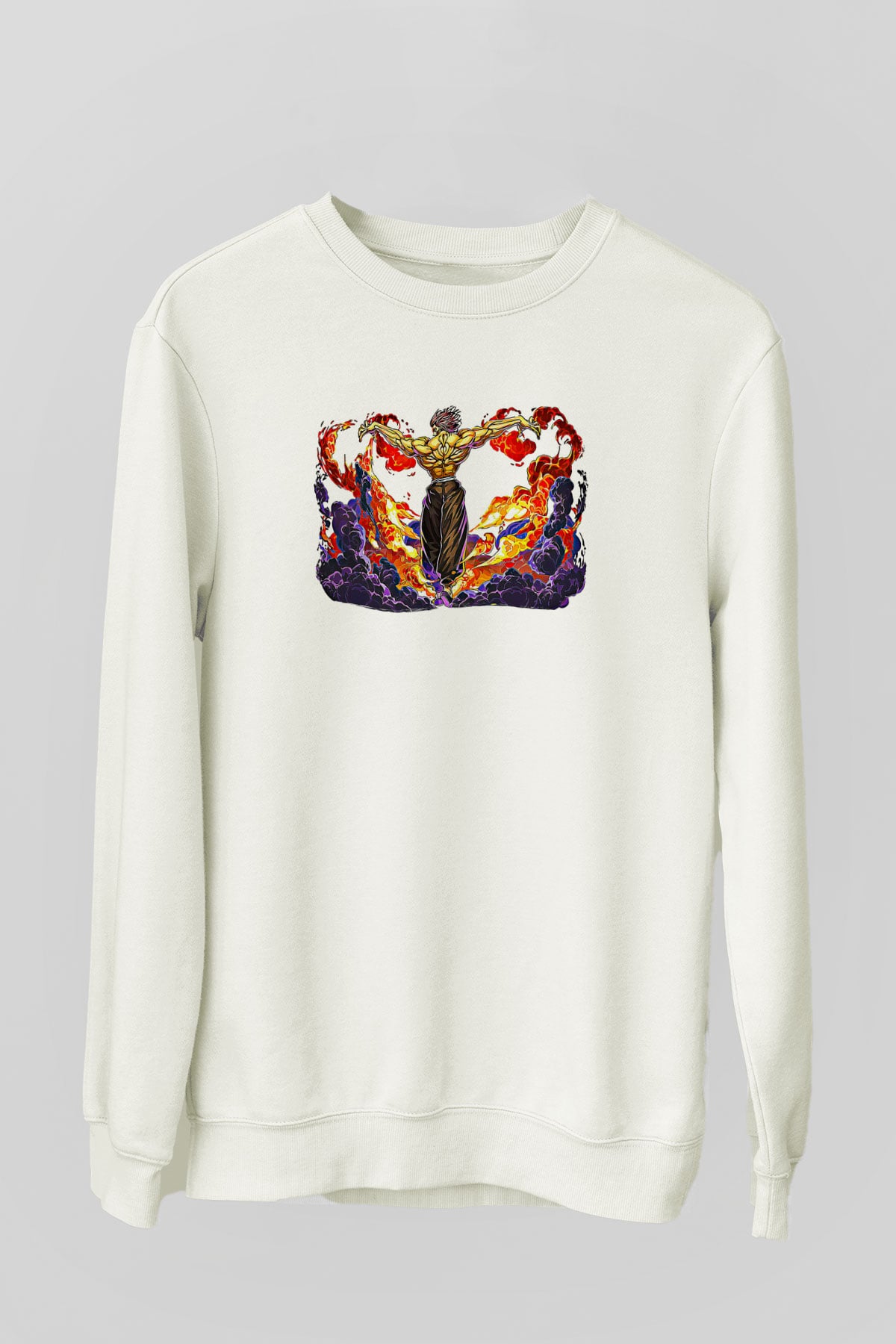 Baki The Grappler Baskılı Beyaz Unisex Sweatshirt