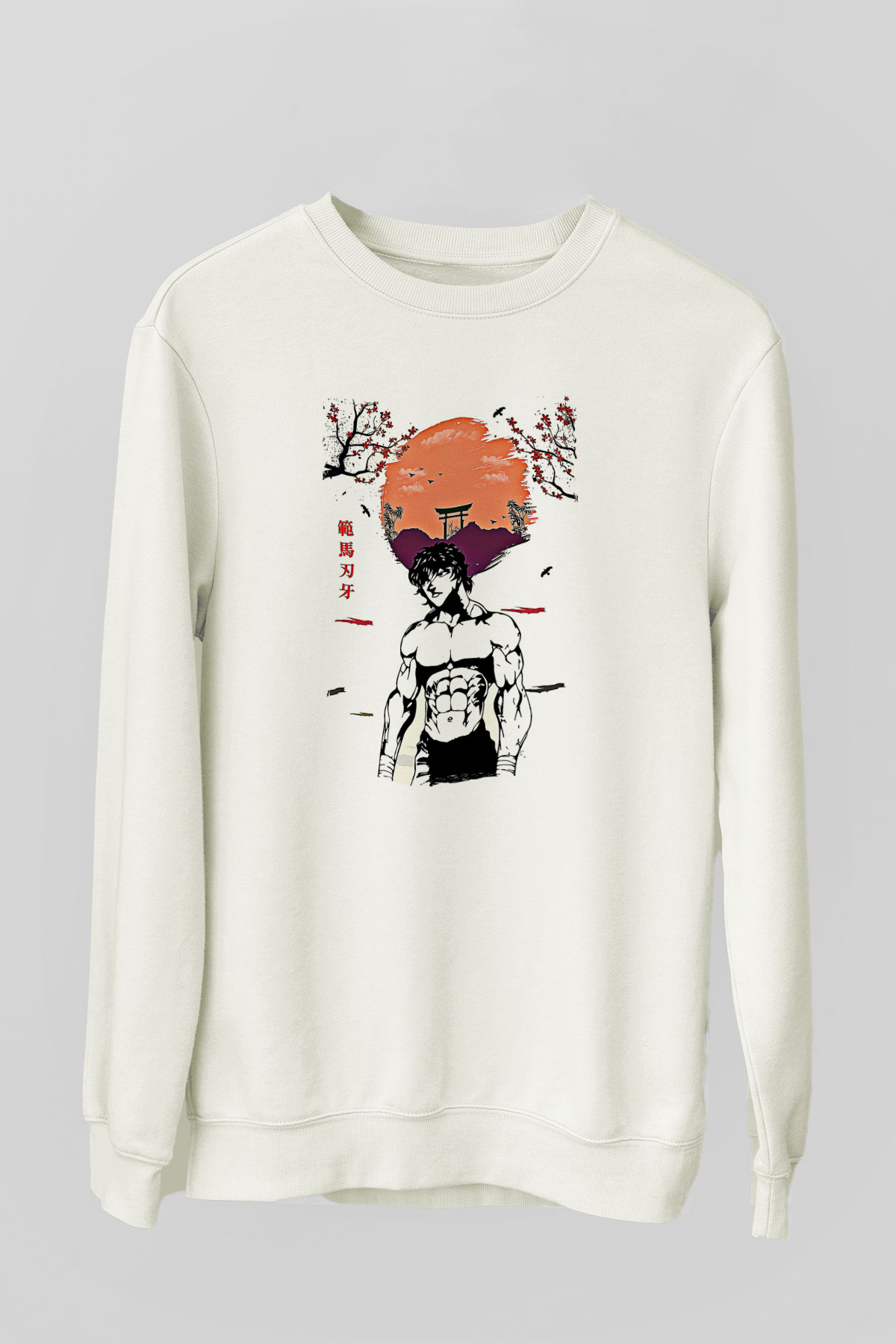 Baki The Grappler Baskılı Beyaz Unisex Sweatshirt