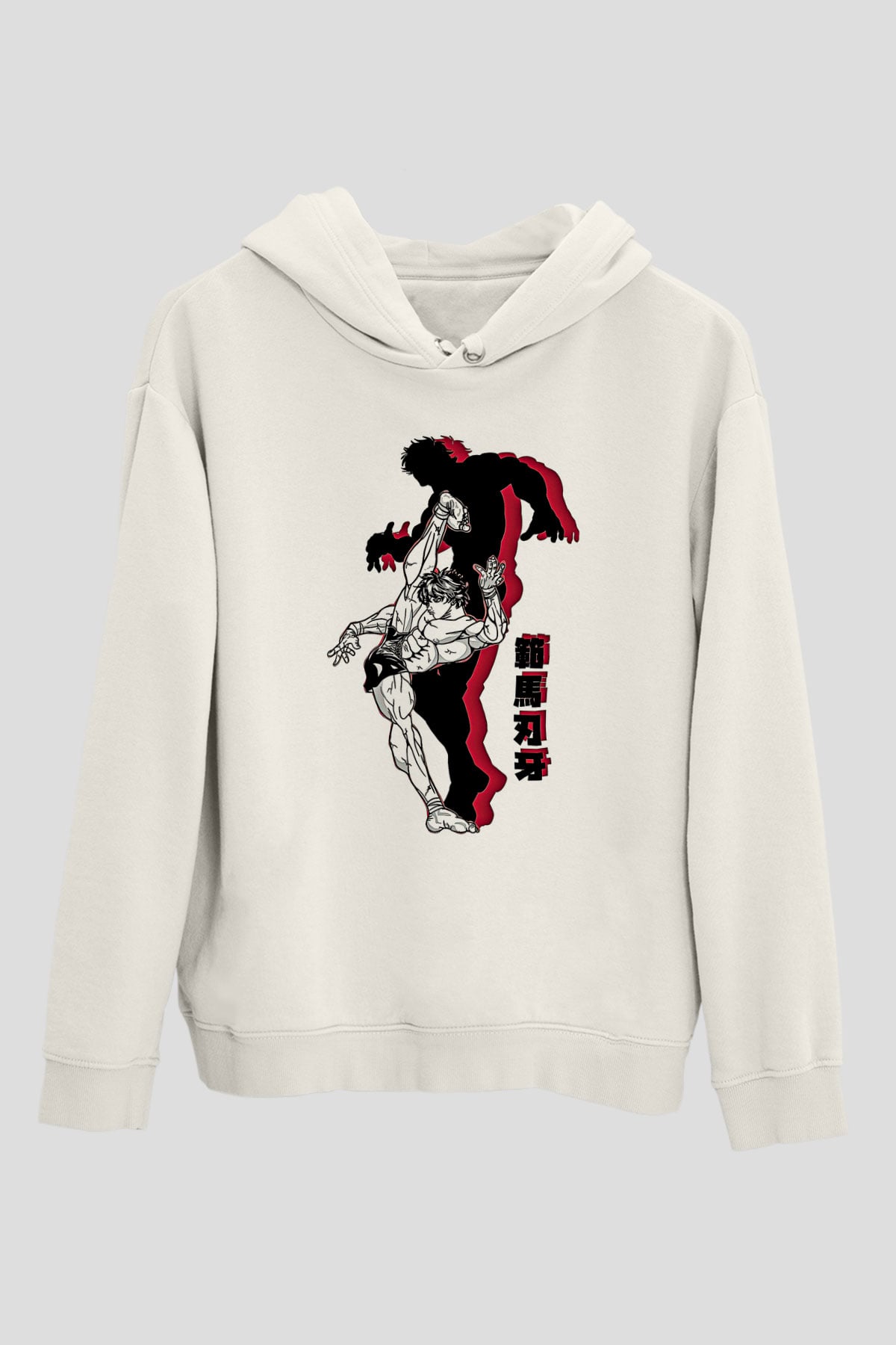 Baki The Grappler Baskılı Beyaz Unisex Hoodie