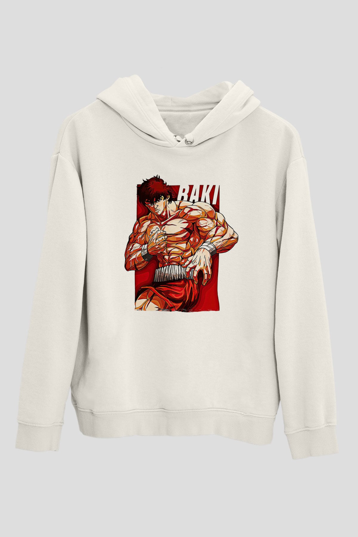 Baki The Grappler Baskılı Beyaz Unisex Hoodie