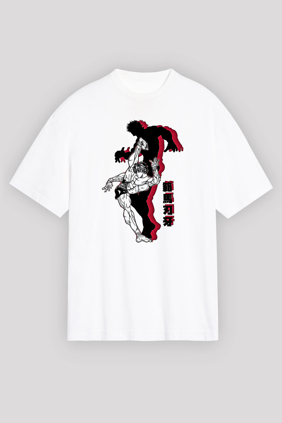 Baki The Grappler Baskılı Beyaz Unisex Oversize Tişört - Tshirt