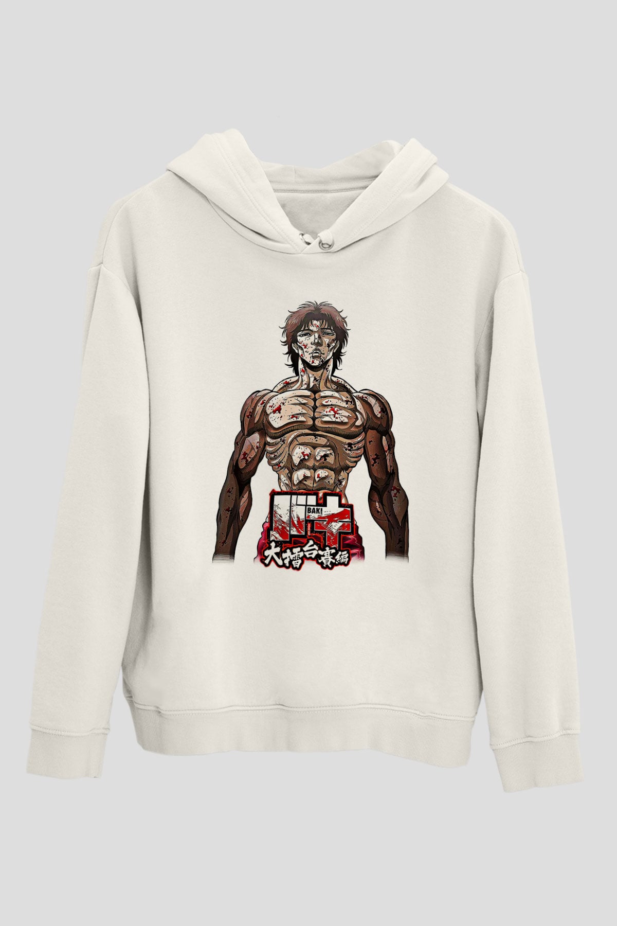 Baki The Grappler Baskılı Beyaz Unisex Hoodie
