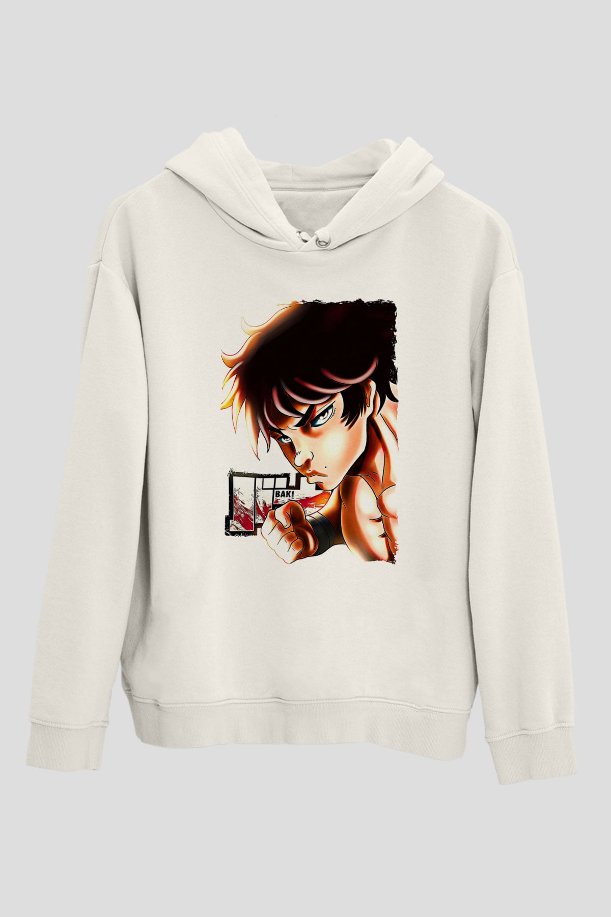 Baki The Grappler Baskılı Beyaz Unisex Hoodie