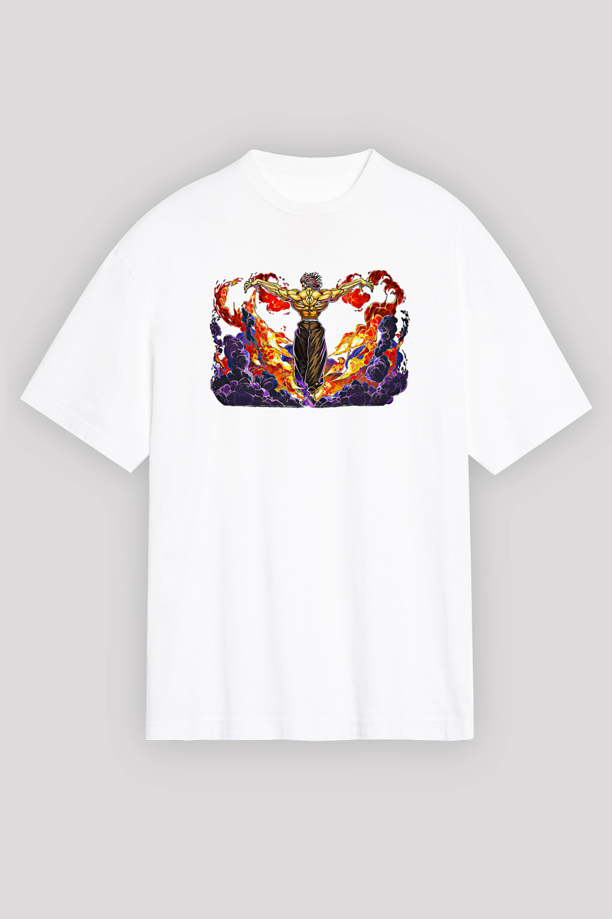 Baki The Grappler Baskılı Beyaz Unisex Oversize Tişört - Tshirt