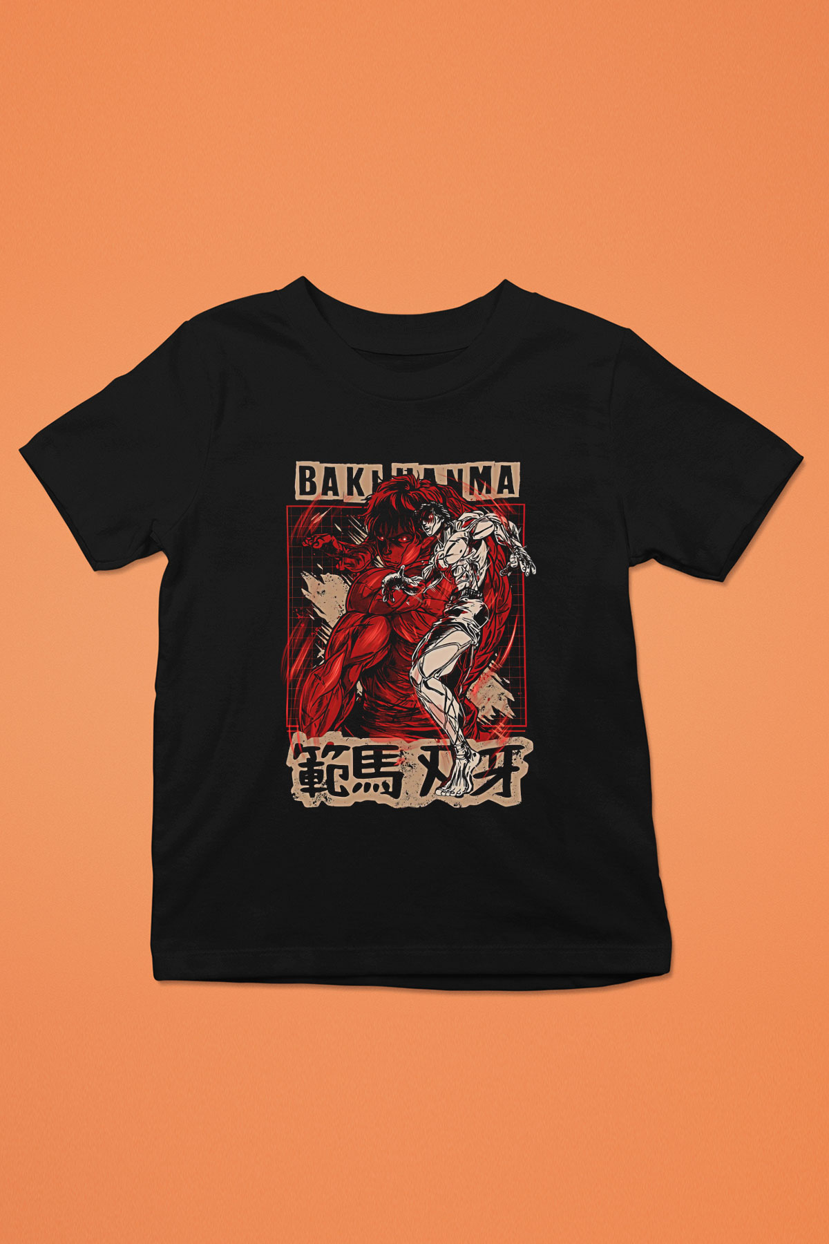 Baki The Grappler Baskılı Unisex Siyah Çocuk Tişört - Tshirt
