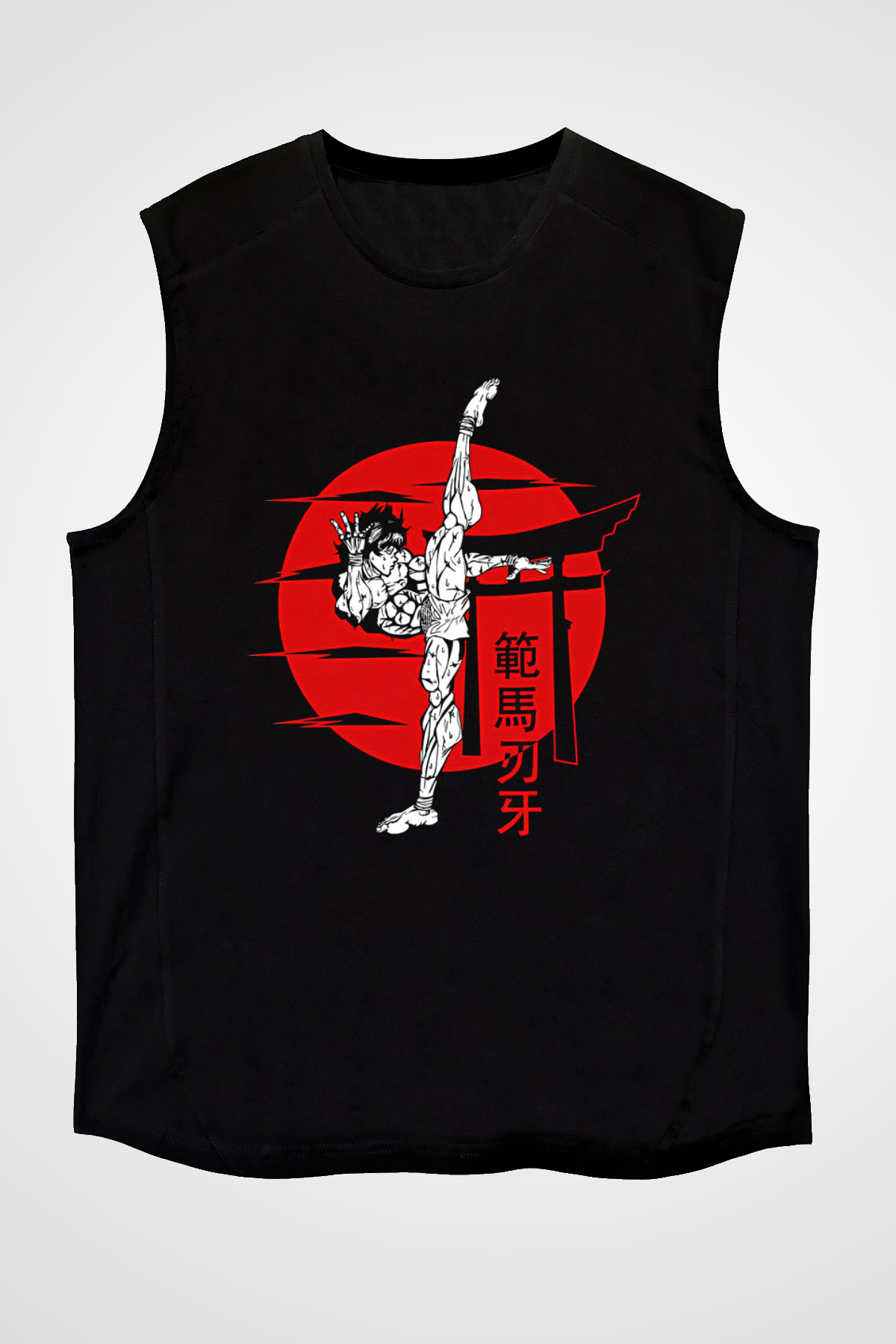 Baki The Grappler Baskılı Unisex Siyah Kolsuz Tişört - Tshirt
