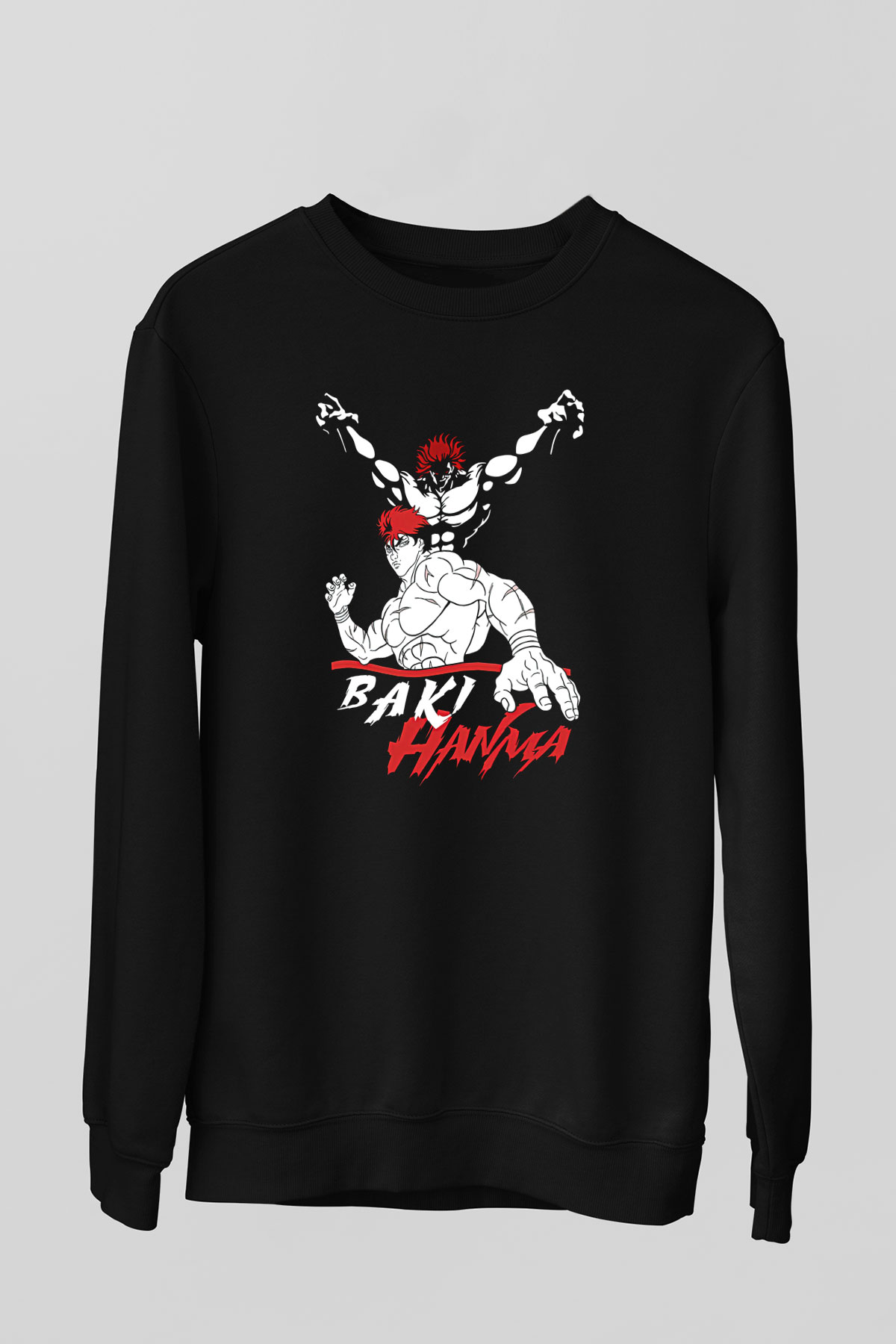 Baki The Grappler Baskılı Unisex Siyah Sweatshirt