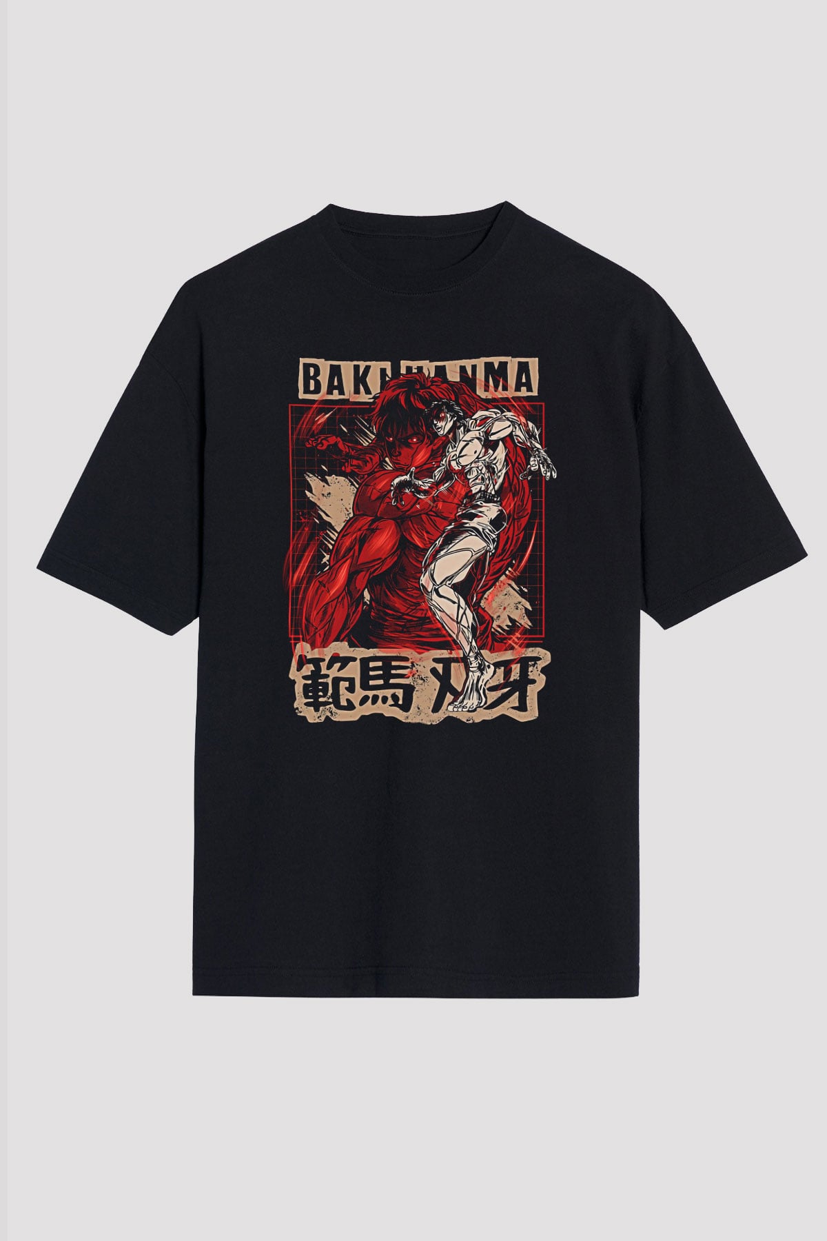 Baki The Grappler Baskılı Unisex Siyah Oversize Tişört - Tshirt
