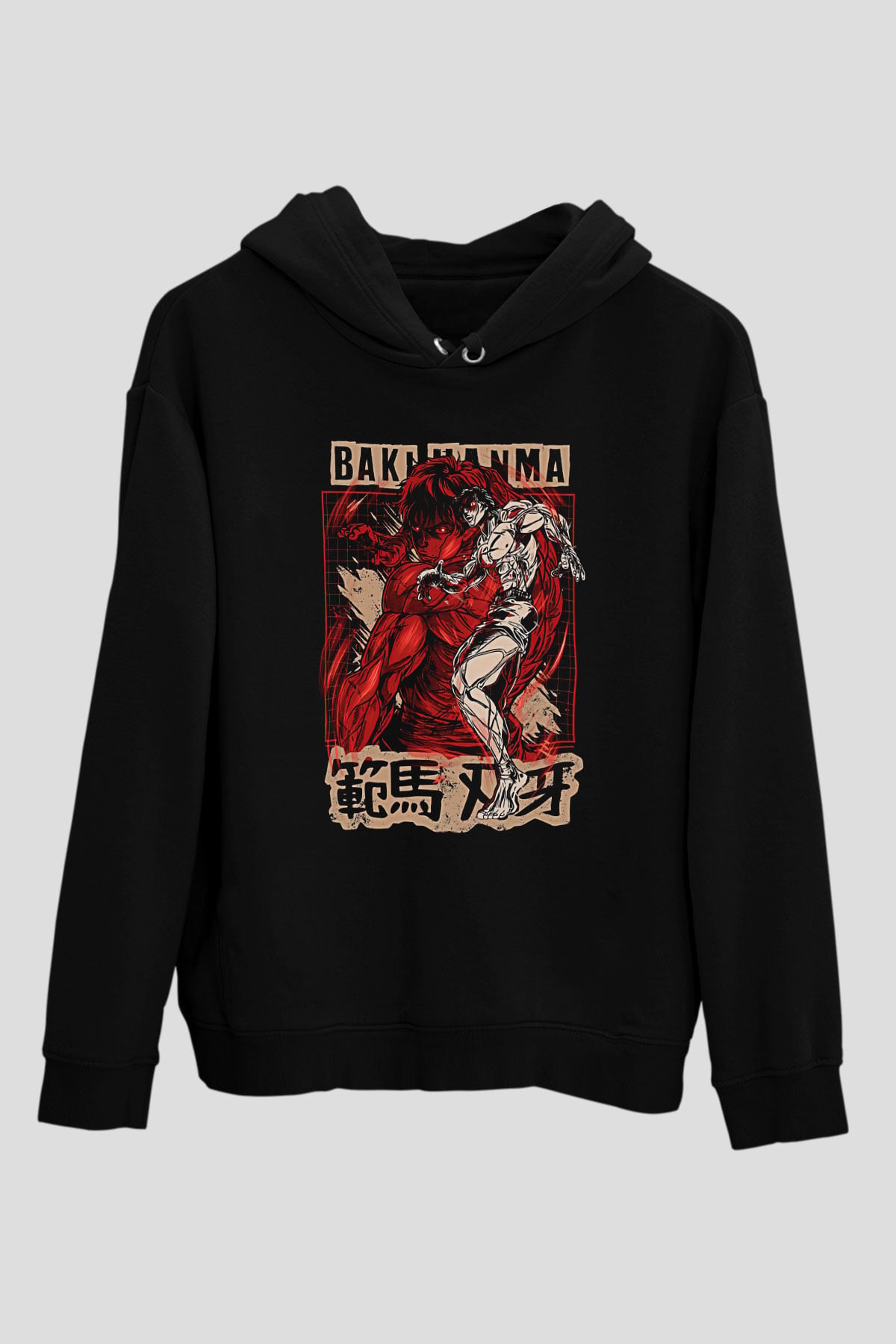 Baki The Grappler Baskılı Unisex Siyah Hoodie
