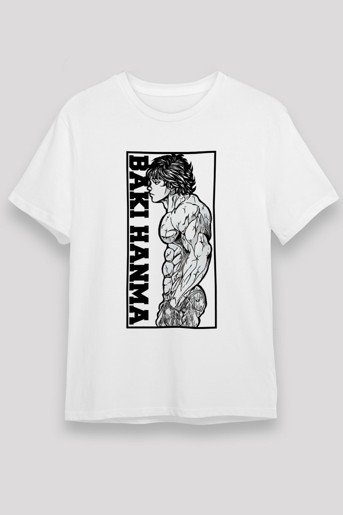 Baki The Grappler Unisex Baskılı Beyaz Tişört - Tshirt