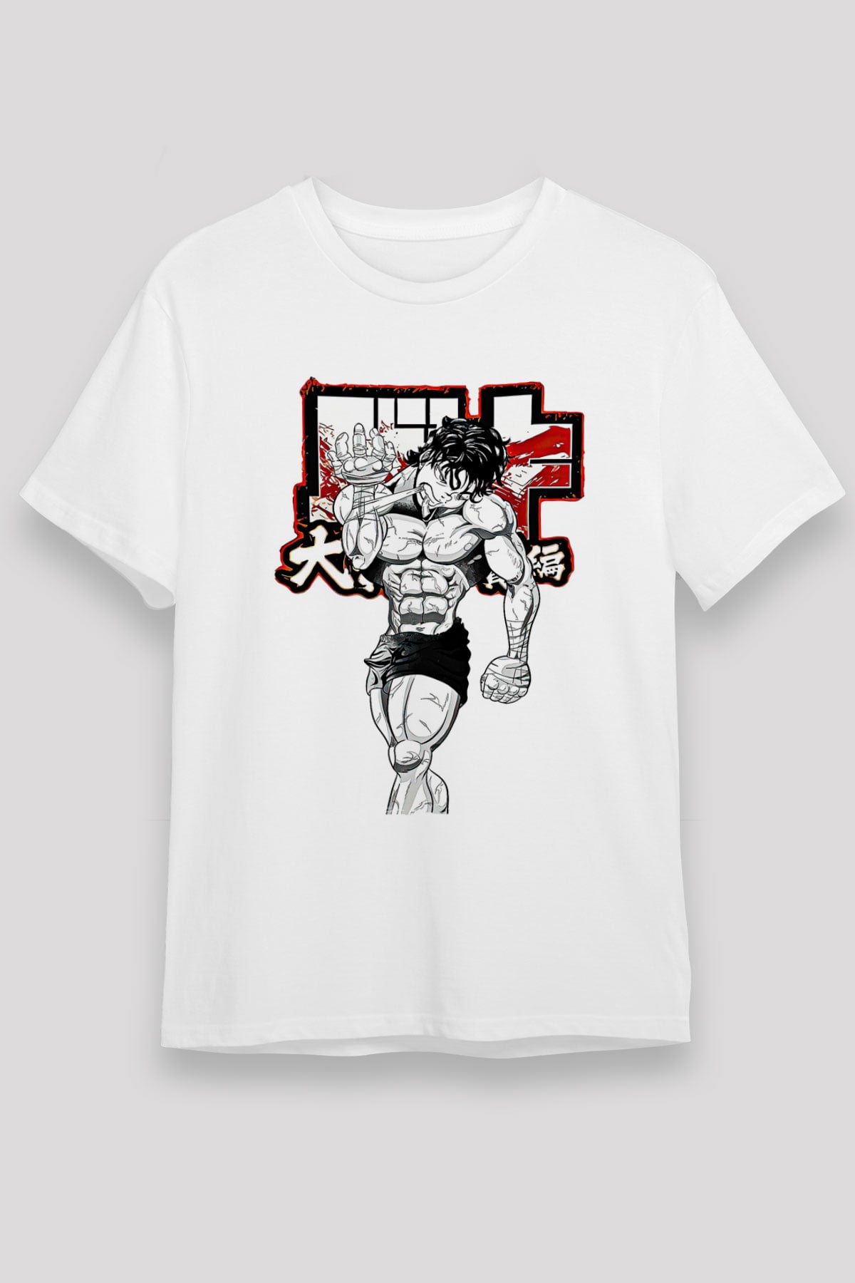 Baki The Grappler Unisex Baskılı Beyaz Tişört - Tshirt