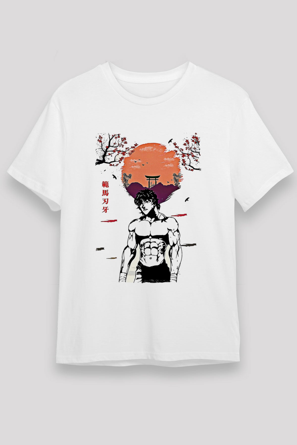 Baki The Grappler Unisex Baskılı Beyaz Tişört - Tshirt