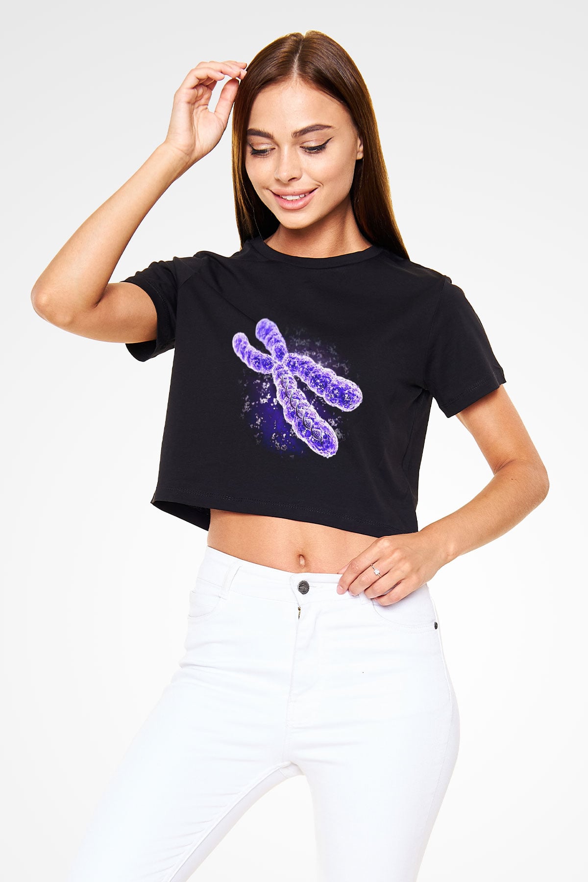 Bakteriyolog Siyah Crop Top Tişört