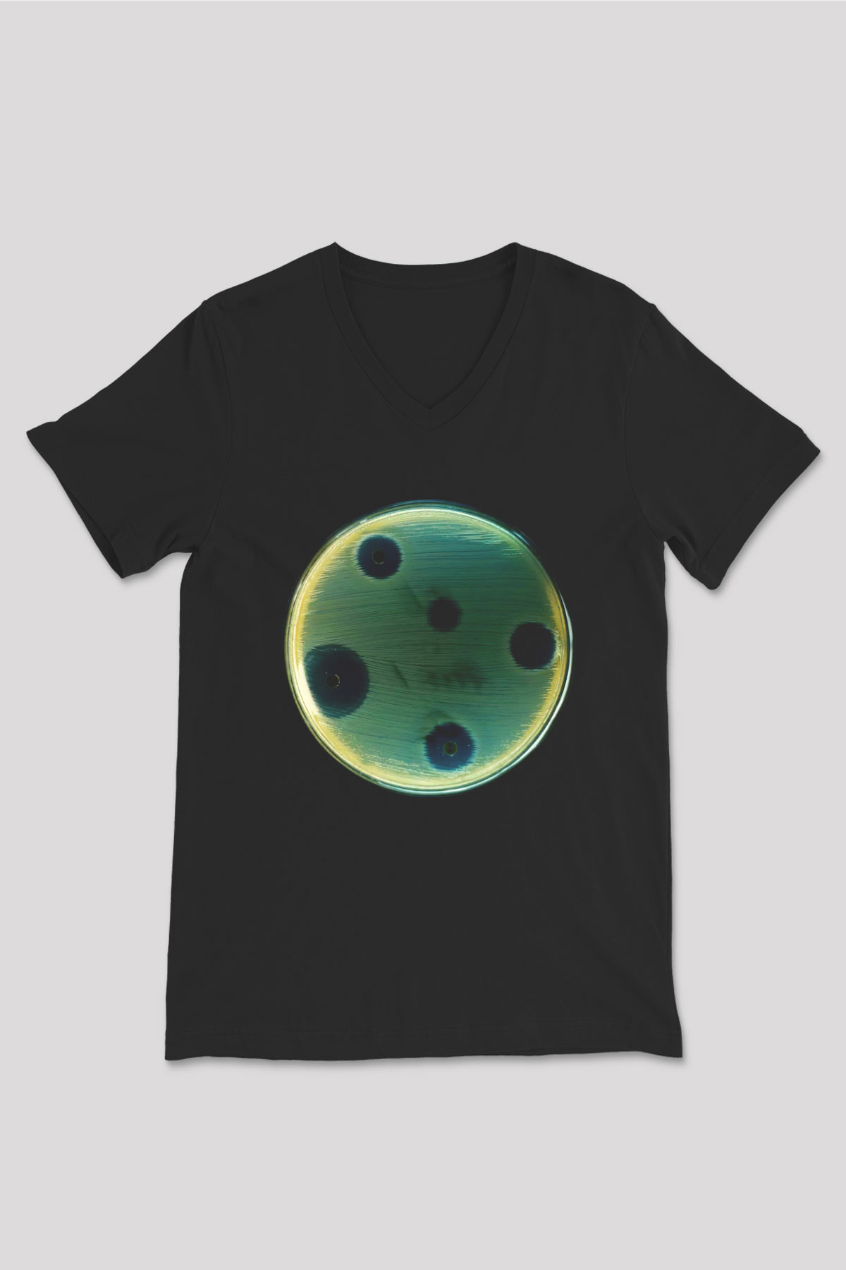 Bakteriyolog Siyah Unisex V Yaka Tişört T-Shirt