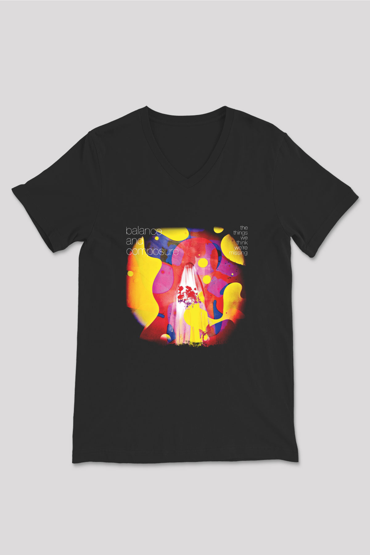 Balance and Composure Baskılı Unisex Siyah V Yaka Tişört