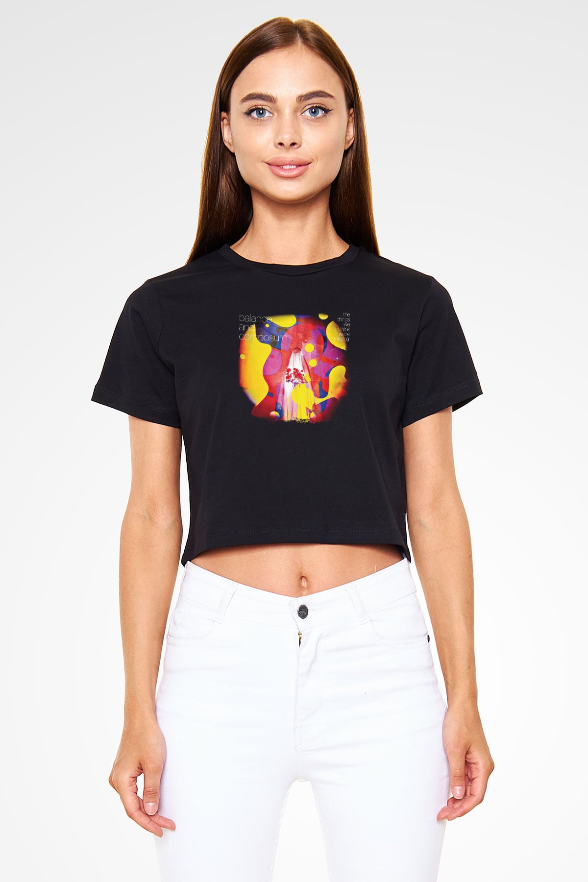 Balance and Composure Baskılı Unisex Siyah Crop Top Tişört