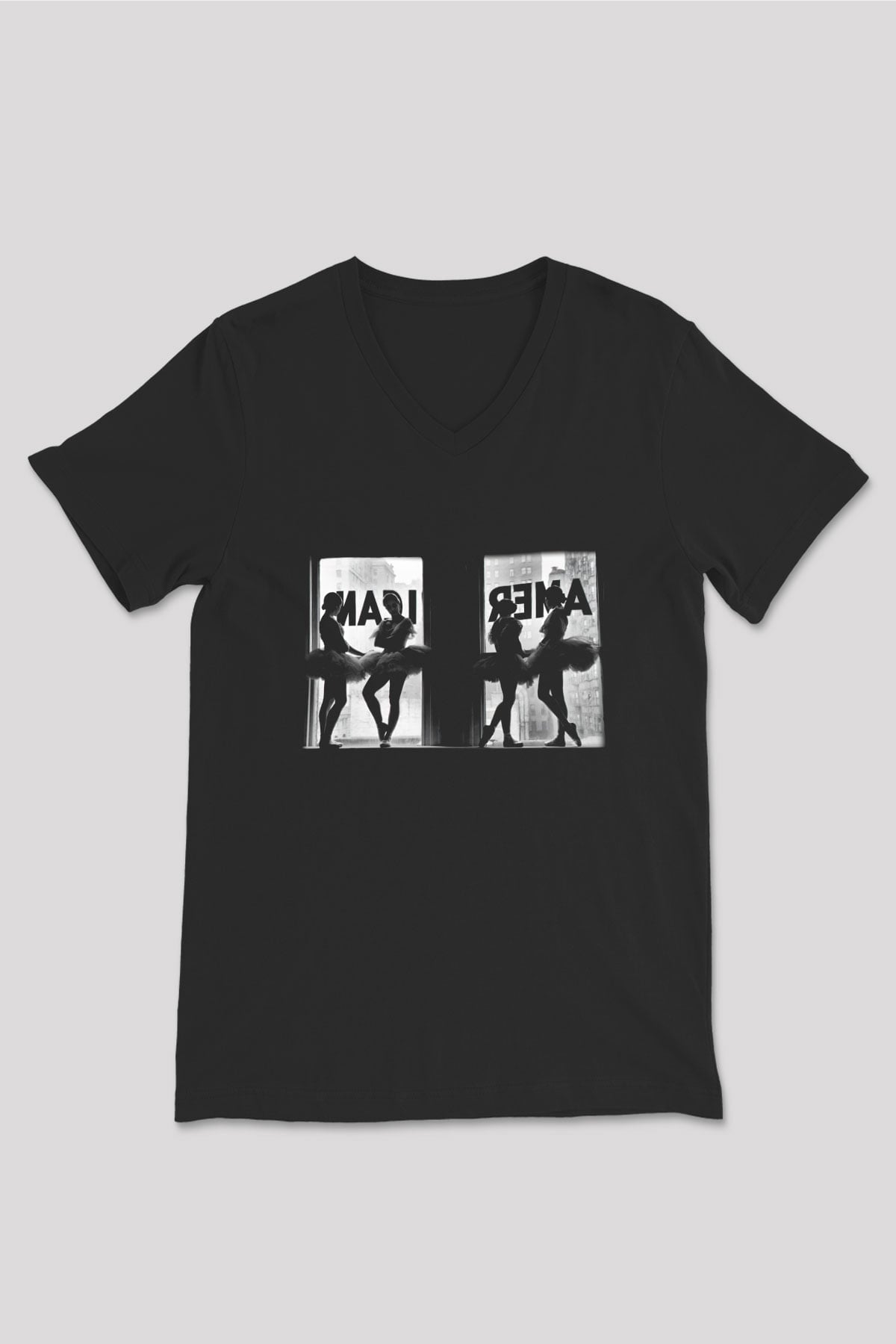 Bale Siyah Unisex V Yaka Tişört T-Shirt