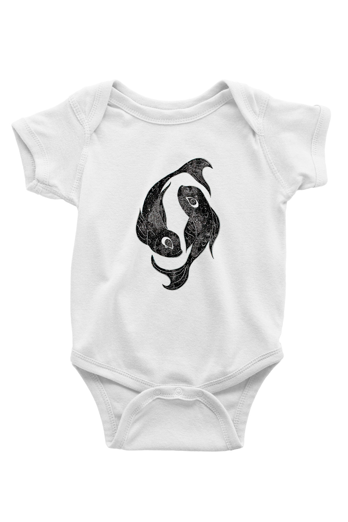 Balık Burcu Baskılı Beyaz Unisex Bebek Body - Zıbın