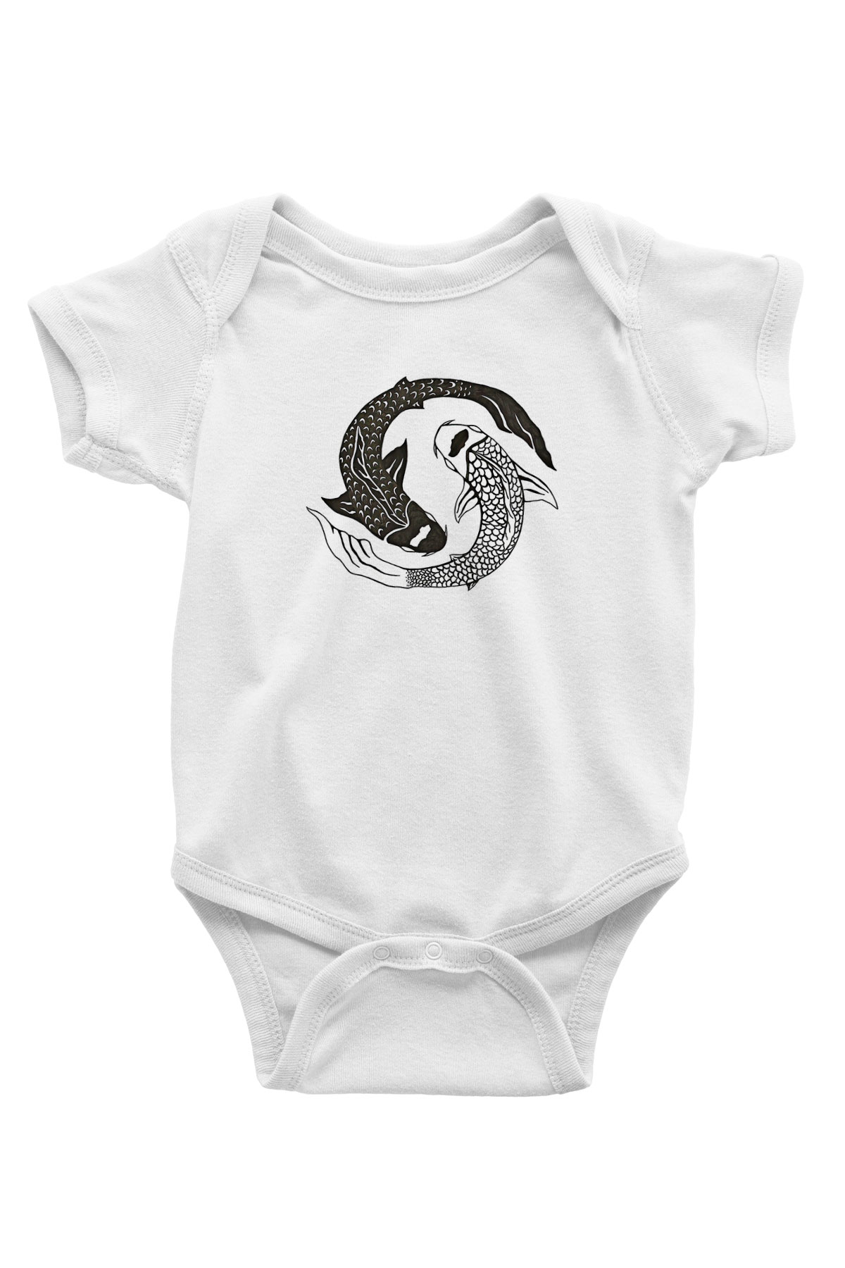Balık Burcu Baskılı Beyaz Unisex Bebek Body - Zıbın