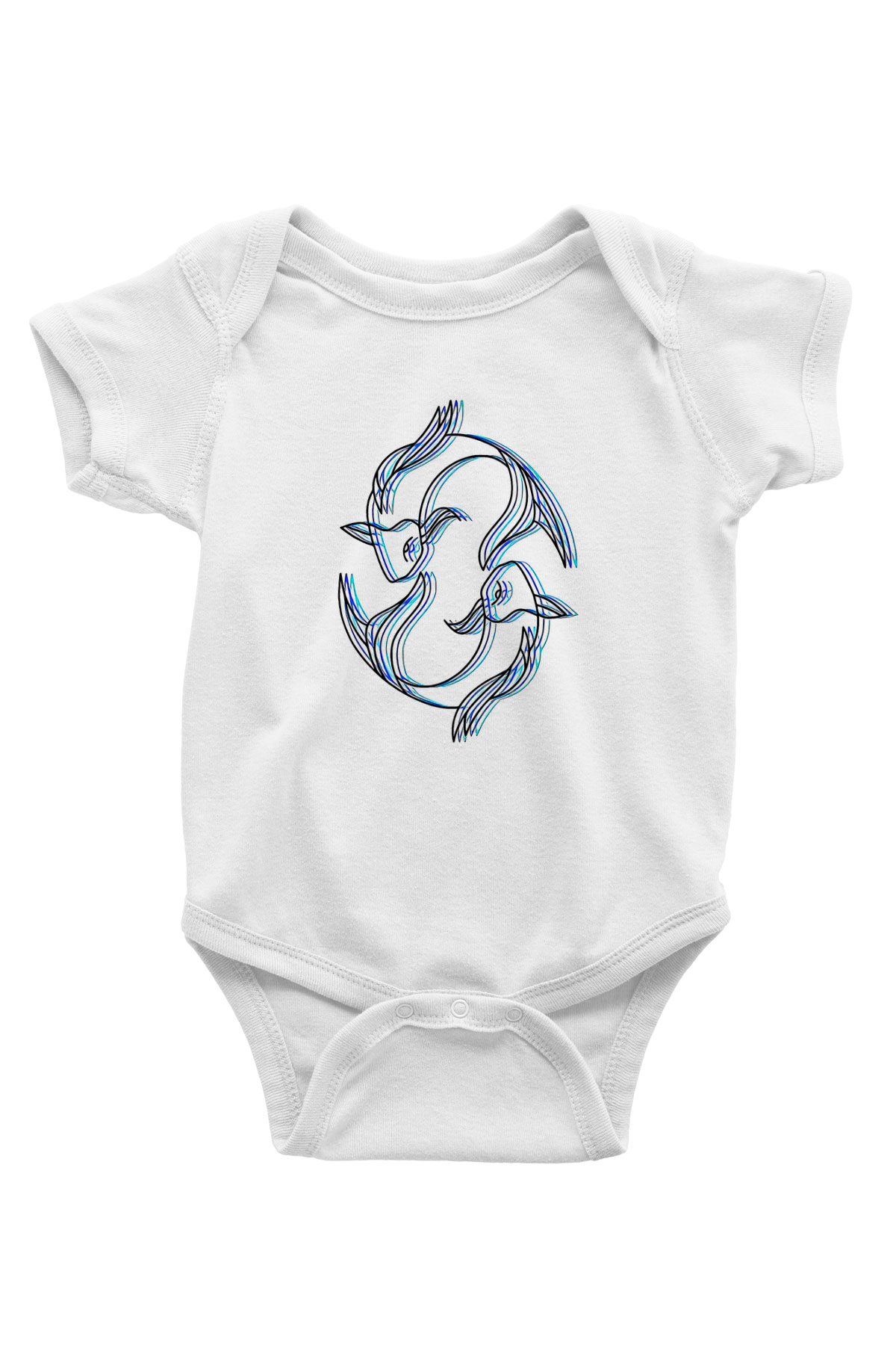 Balık Burcu Baskılı Beyaz Unisex Bebek Body - Zıbın