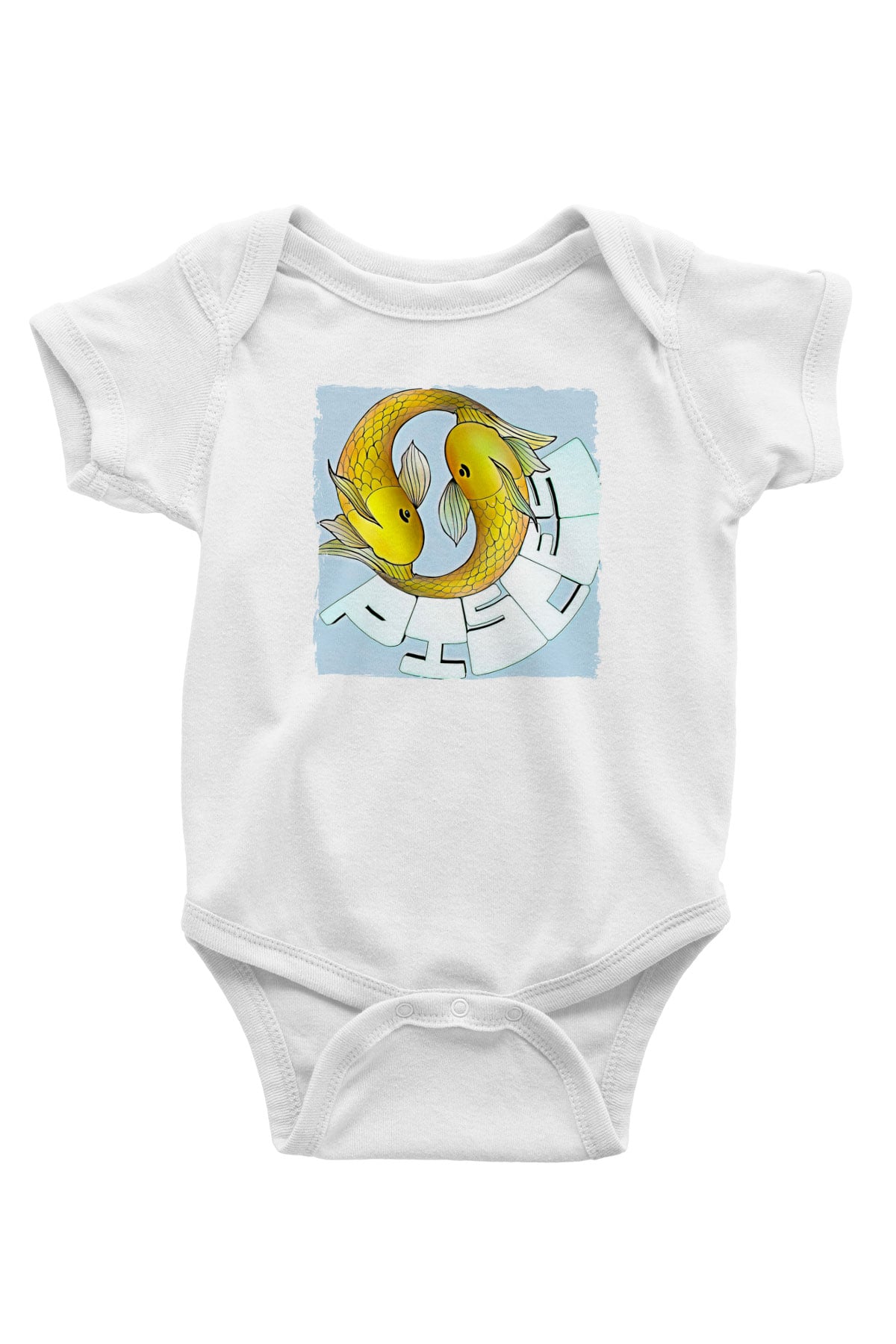 Balık Burcu Baskılı Beyaz Unisex Bebek Body - Zıbın