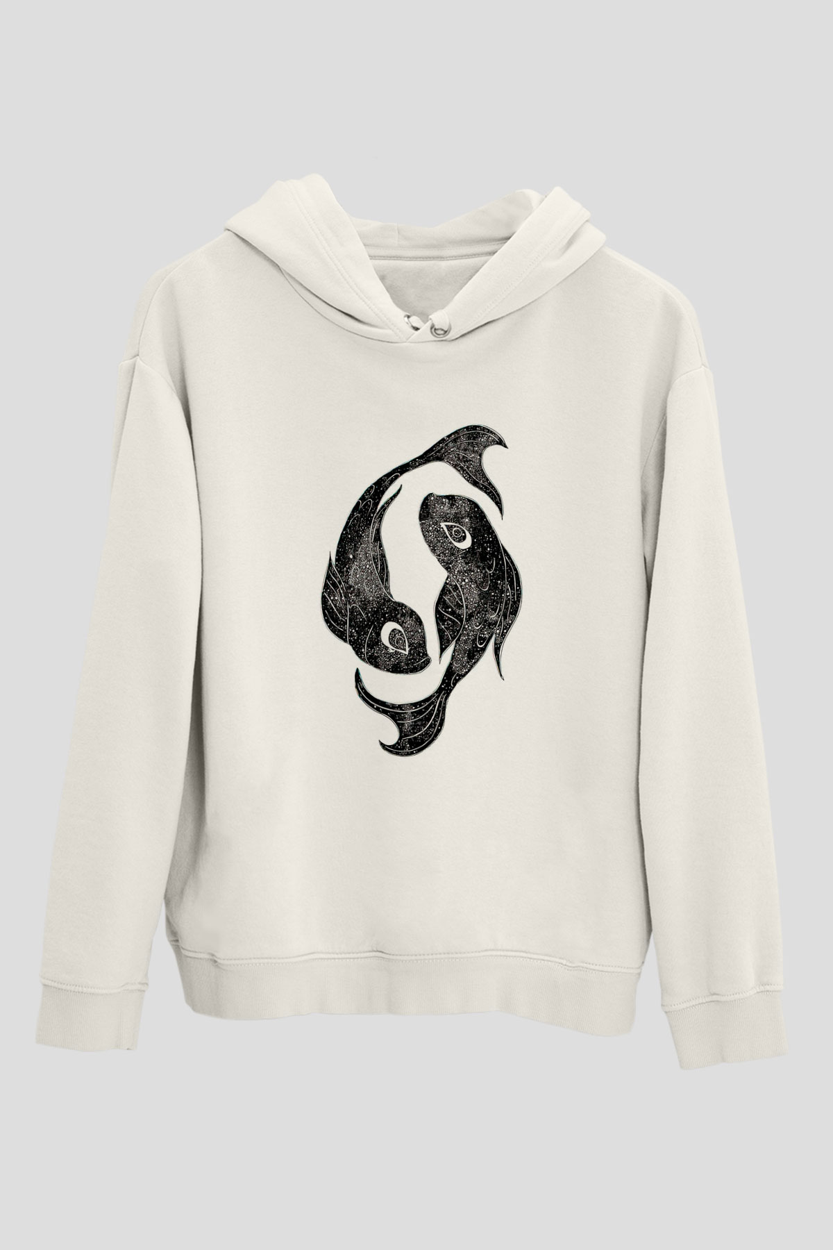 Balık Burcu Baskılı Beyaz Unisex Hoodie