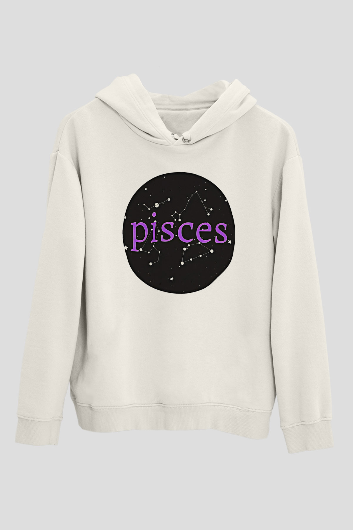 Balık Burcu Baskılı Beyaz Unisex Hoodie