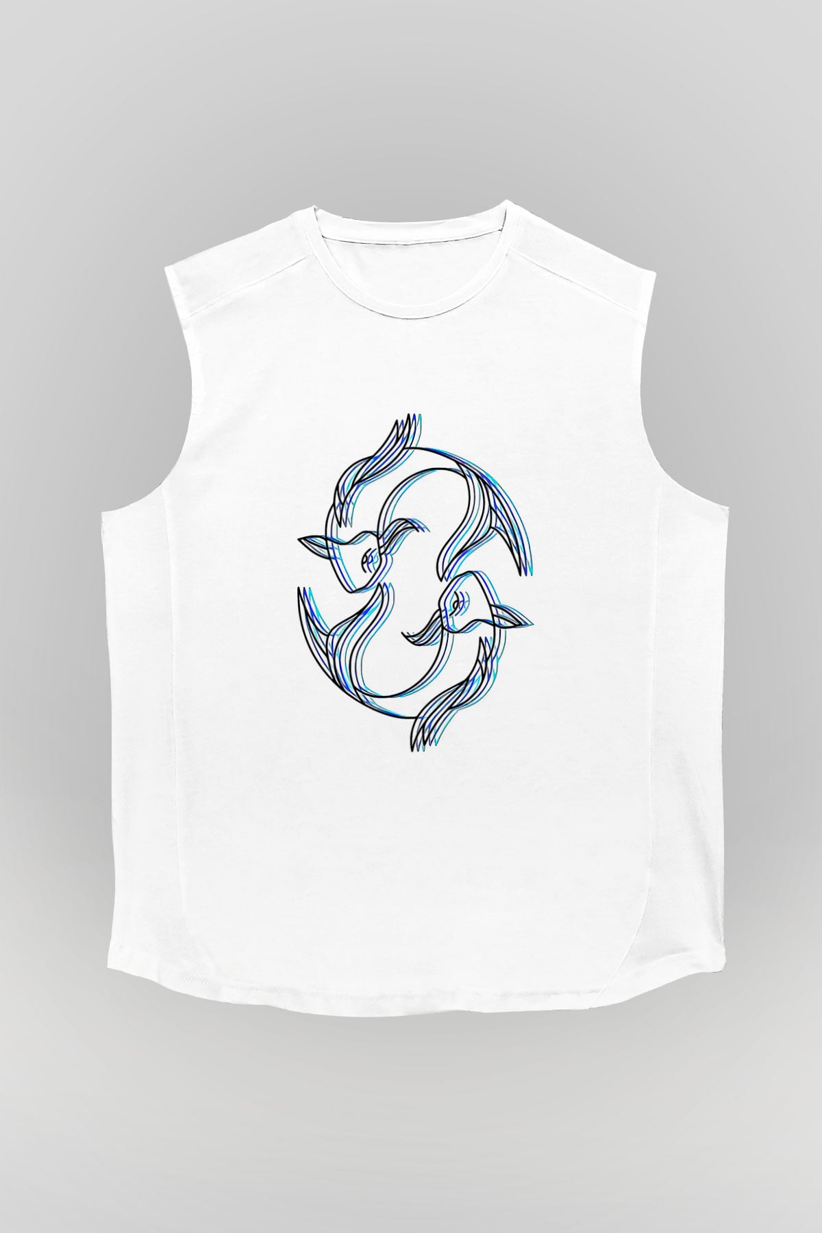 Balık Burcu Baskılı Beyaz Unisex Kolsuz Tişört - Tshirt