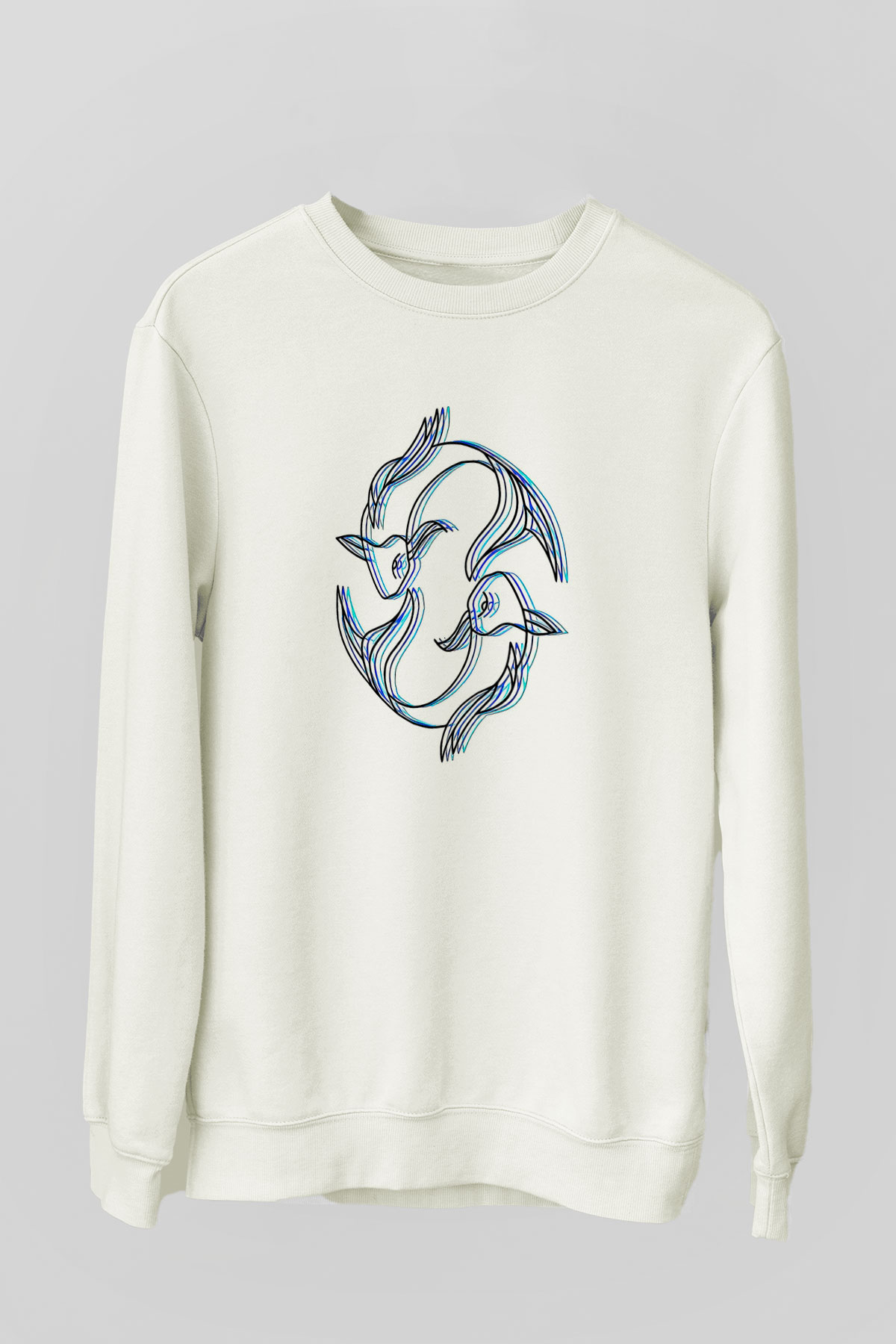 Balık Burcu Baskılı Beyaz Unisex Sweatshirt