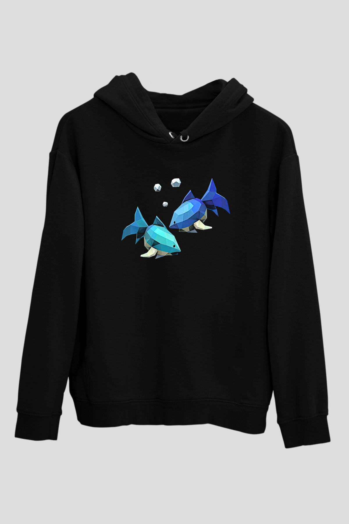 Balık Burcu Baskılı Unisex Siyah Hoodie