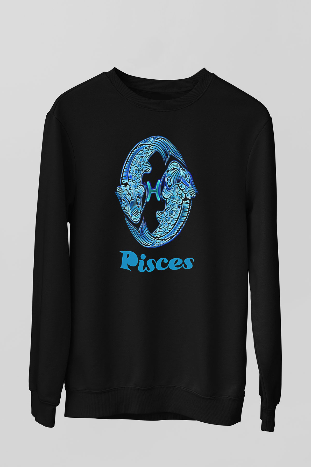 Balık Burcu Baskılı Unisex Siyah Sweatshirt