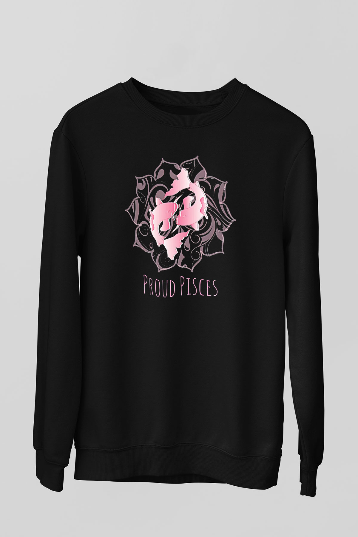 Balık Burcu Baskılı Unisex Siyah Sweatshirt