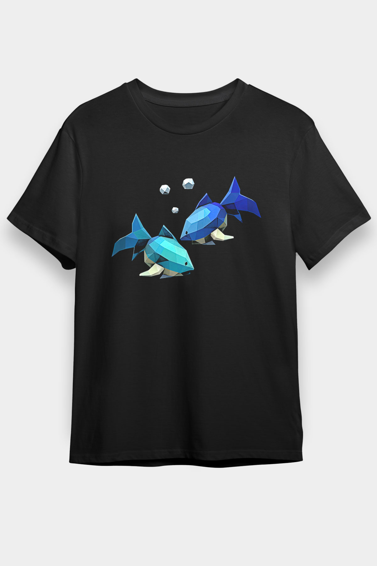 Balık Burcu Baskılı Unisex Siyah Tişört - Tshirt