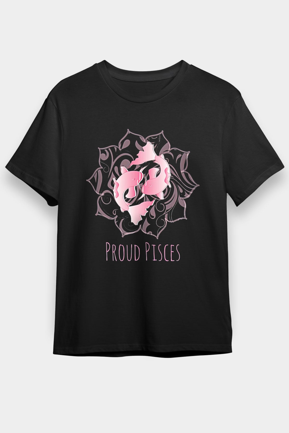 Balık Burcu Baskılı Unisex Siyah Tişört - Tshirt