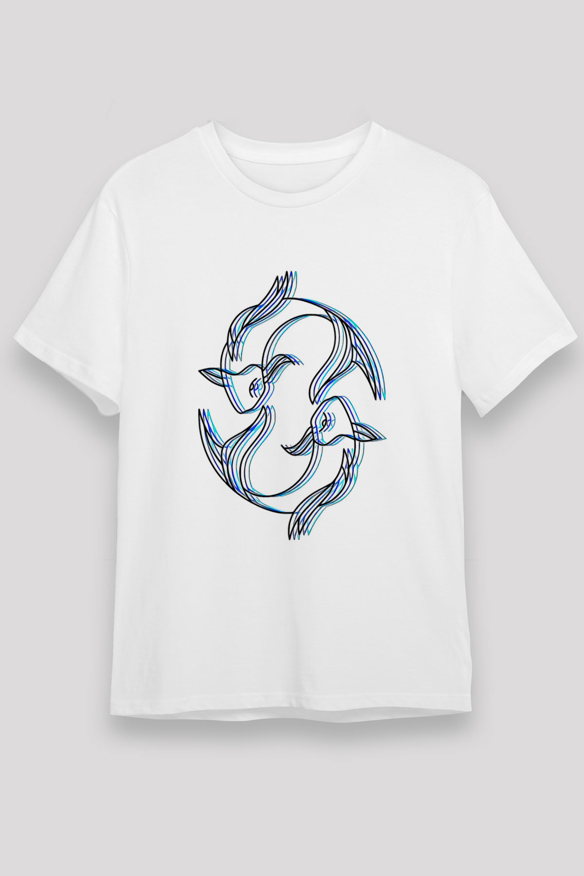 Balık Burcu Unisex Baskılı Beyaz Tişört - Tshirt